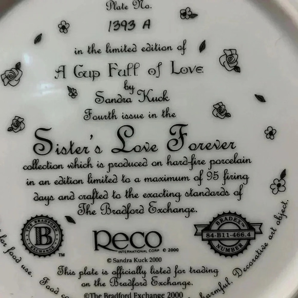 Sister's Love Forever Collection A CUP FULL OF LOVE Plate Sandra Kuck limited - Picture 3 of 3